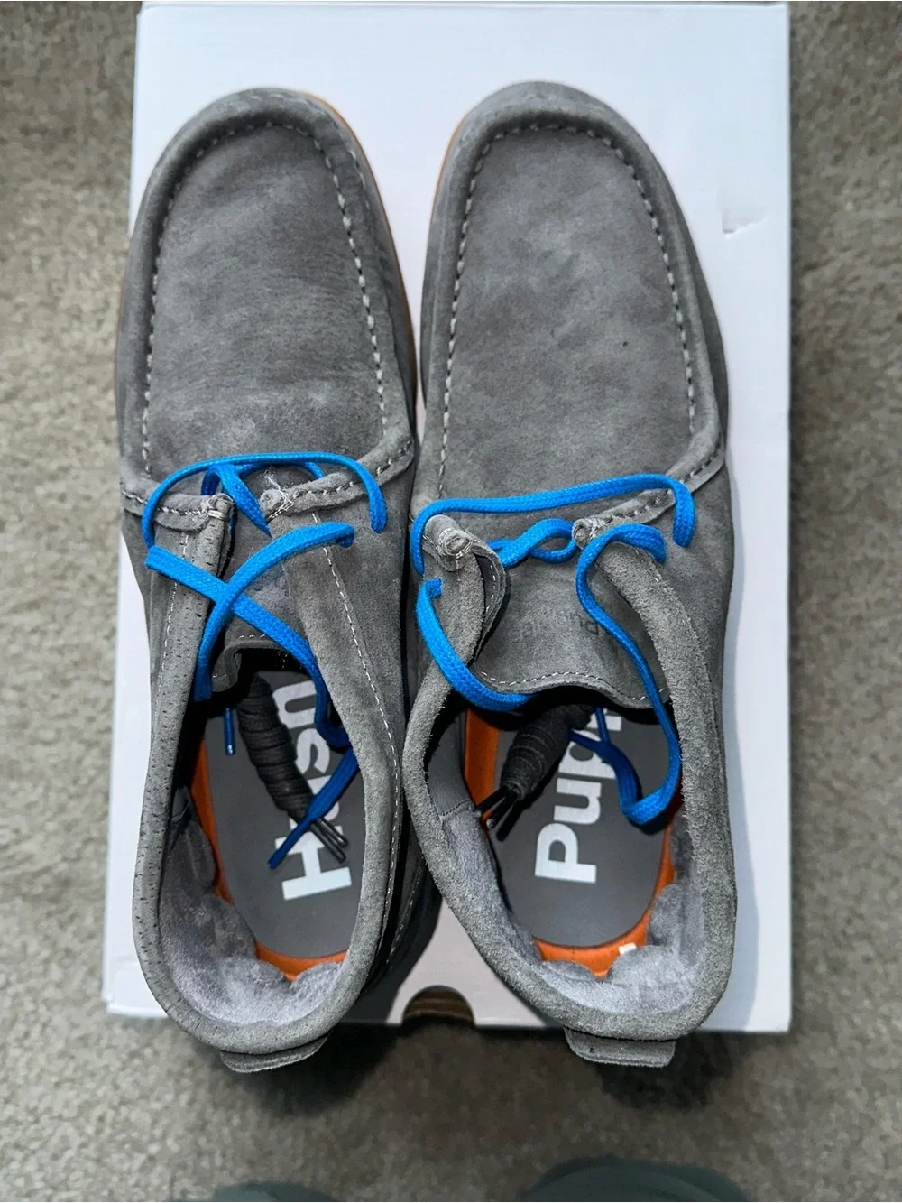 Gray Suede Men’s Casual Shoes with Blue Laces